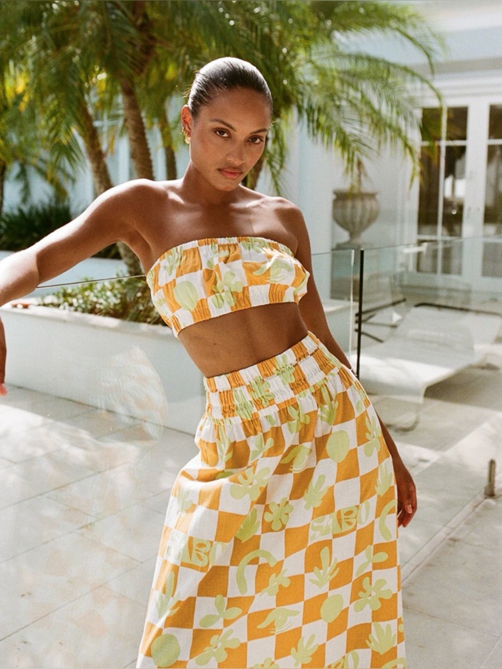 NWT SABO Checkerboard Print Cooper Midi Skirt & Crop Set Size S